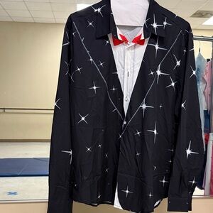 Black Star Patterned Tuxedo Shirt the LIFE OF THE PARTY